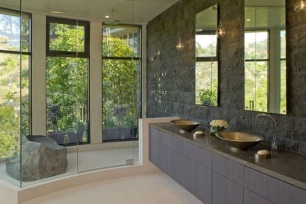Modern bathroom with large glass shower